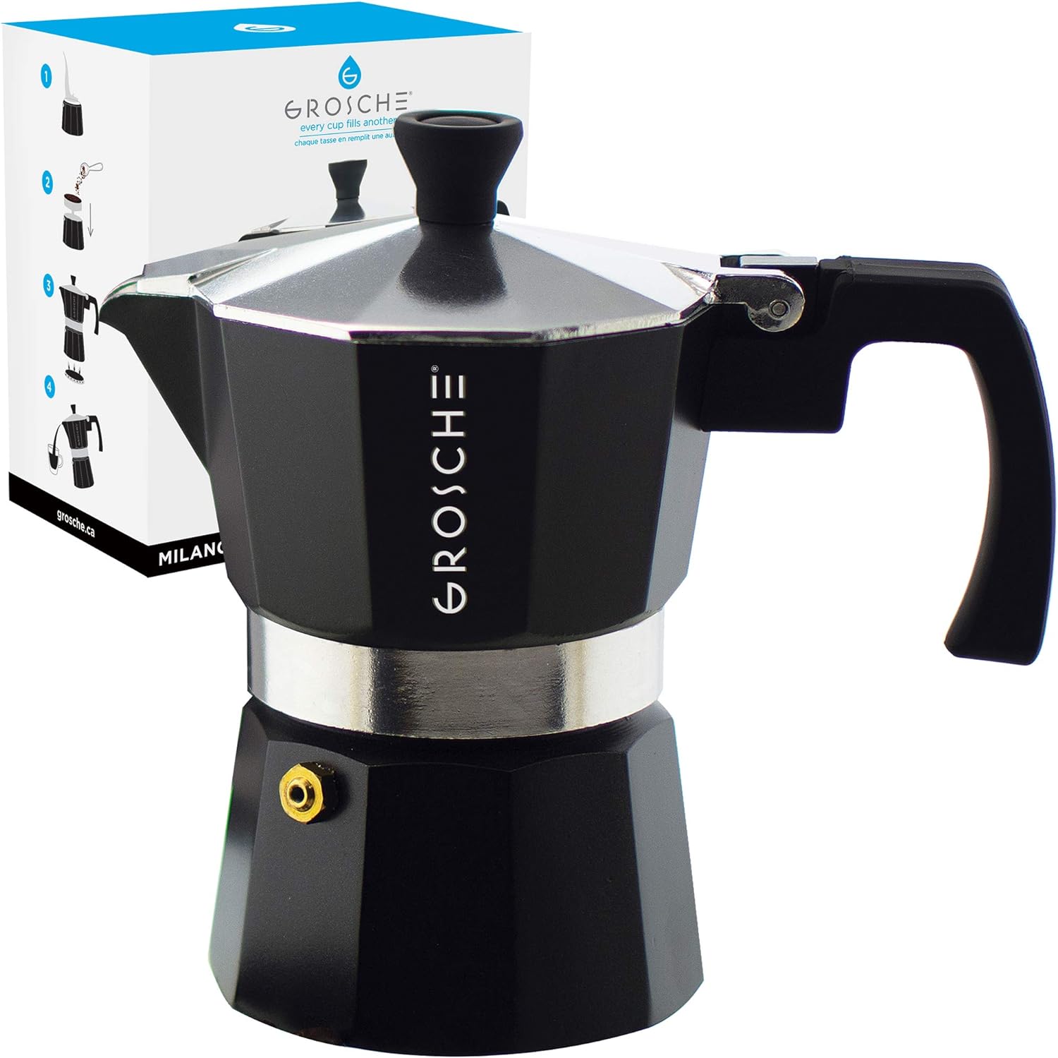 GROSCHE Milano Stovetop Espresso Maker Moka Pot 3 espresso Cup - 5 oz - Best Camper Coffee Maker